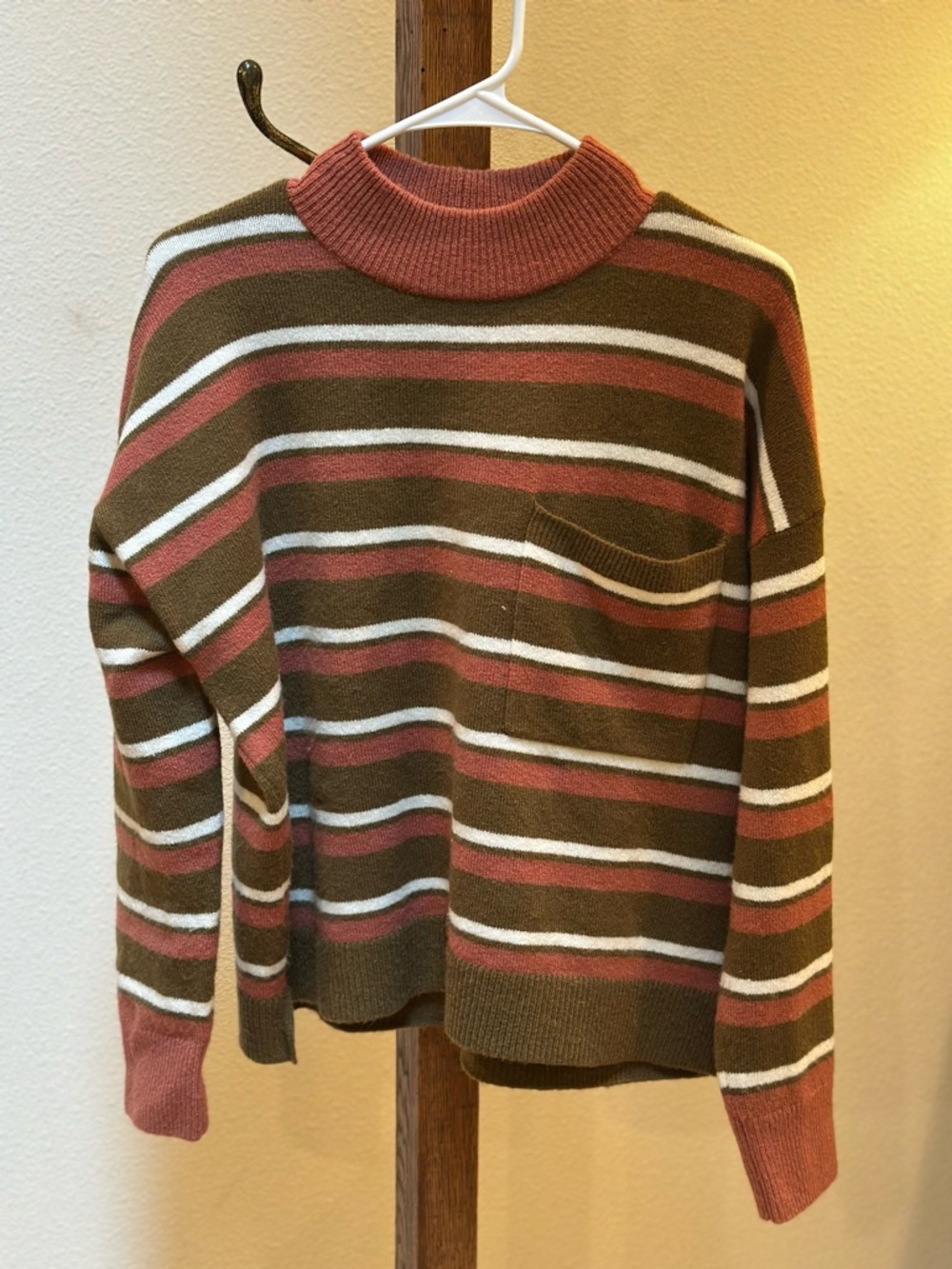 Madewell Olive, Rust & Cream Striped Crewneck Sweater